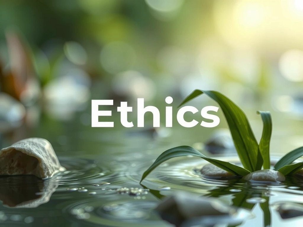 Abstract image blending natural elements like water, leaves, and light to represent purity, ethics, and sustainability.